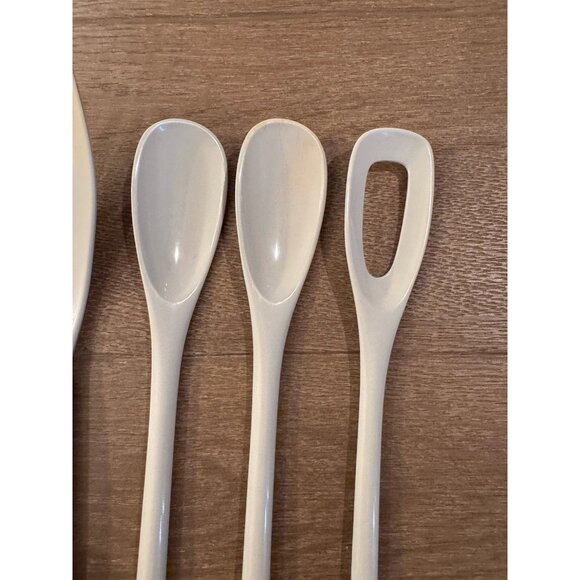 VTG Hutzler Melamine Serving Set Of 5 White Spatula Spoon Fork Denmark Retro - Picture 3 of 11